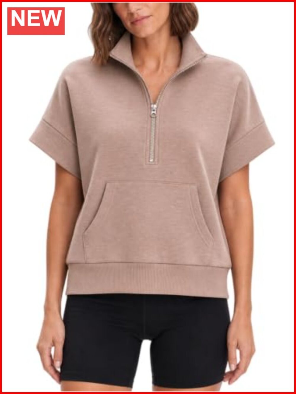 Women's Half Zip Sweatshirt Short Sleeve Pullover with Pouch Pocket